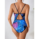 Blue Print One Piece Swimsuit Female 2026 Bandeau Swimwear Women Backless Bathing Suits Summer Beach Wear Sports Monokini