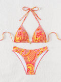 Blue Floral Print 2 Piece Micro Bikini Set for Women 2025 New Push Up Bra Thong Swimsuit Beach Bathing Suit Holiday Swimwear