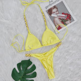 Metal Ring Halter Scrunch Butt Thong Bikini Women Swimwear Female Swimsuit Two-Pieces Bikini Set Bather Bathing Suit Swim V4391