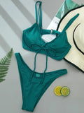Ribbed Underwired V-Bar Bikini 2026 Women Swimsuit Female Swimwear Two Pieces Bikini Set Knotted Push Up Bathing Suit Swim Lady