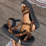 Women's Leopard Flock Platform Sandals Summer New Wedge Clip Toe Sandal Ladies Fashion 2025 Thick Bottom Non Slip Snadal Mujer