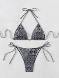 Blue Floral Print 2 Piece Micro Bikini Set for Women 2025 New Push Up Bra Thong Swimsuit Beach Bathing Suit Holiday Swimwear