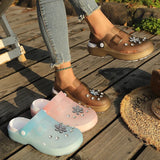 Luxury Rhinestone Pink Platform Clogs Shoes Women Crystal Flowers Hollow Out Sandals Woman Anti Slip Thick Bottom Beach Sandles