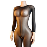 1pc Solid Color Sexy Women's Lingerie, High Stretch Sheer Thin Bodystocking, -Apart Charming Jumpsuit