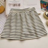 Women's Black White Striped Mini Skirt Drawstring Elastic High Waisted Sports Skirt Summer New Korean Style Sports Skirts 2026