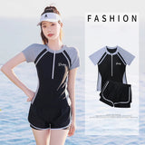 New Short Sleeve High Waist Two Pieces Swimwear Women Swimsuit Hot Spring Surf Bathing Swimming Suit Female Beach Wear