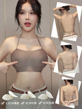 MOYISU Low Back Bra Small Chest -Thickened Pads Convertible Straps Seamless Enhancer for Dresses Elegant Exposed Shoulder Design