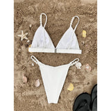 Sexy Pearls High Leg Cut Padded Bikini Female Swimsuit Women Swimwear Two-Pieces Bikini Set Bather Bathing Suit Swim Lady V4366
