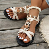 Flowers Decor Flats Bohemian Sandals Women Plus Size 36-43 Summer Gladiator Sandalias Mujer Lightweight Non Slip Beach Sandles