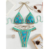 5 Colors Sexy Printed Halter Frilled Bikini Women Swimwear Female Swimsuit Two-Pieces Bikini Set Bather Bathing Suit Swim V4651