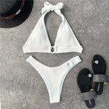 Halter Wrinkled Crinkled Bikini Women Swimwear Female Swimsuit Two-Pieces Bikini Set Brazilian Bather Bathing Suit Swim V2922