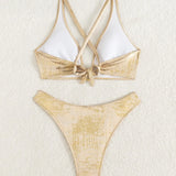 Shiny White Gradient Bikinis Sets Women Sexy Metal Ring Linked Push Up Bra High Waist Swimsuit Summer Bathing Suit Swimwear 2026