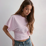 Fashion Casual Solid Gray Cropped T-shirt 2026 Woman Clothes O-neck Corset Tops Streetwear Girls Summer Autumn Short Tee Shirts