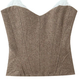 French Fashion Elegant Top Slim Fit Ribbed Waistband Tube Top Crop Top Camisole Vest Bustier Top For Woman Pure Desire EWKE