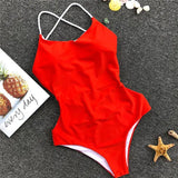 Criss Cross Backless Women Swimwear One Piece Swimsuit Female Monokini High Cut Leg Bather Bathing Suit Swim Beach Wear Lady