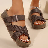 Summer All-Match Plus Size Slippers for Women 2025 Solid Wedges Slip-On Slippers Women Comfortable Buckle Strap Woman Sandlas