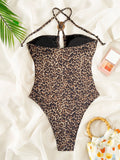 2026 Summer Women's One-piece Suit Swimwear Sexy Hollow Out Neck Lace-up Bodysuit Beachwear High Waist Push Up Bathing Suits