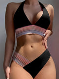 Halter Bikini 2025 Solid Bandage Swimsuit Women Padded High Cut Swimwear Female Bathers Bathing Swimming Swim Suit Beachwear