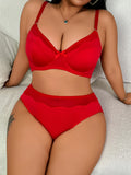 Plus Size Minimizer Lingerie Set, Sexy Red Smooth Seamless Wire-free Support Bra