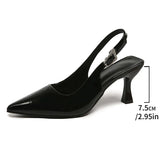 Sexy Black Pointed Toe Stiletto Heel Sandals Women Elegant Crystal Buckle High Heels Dress Shoes Woman Back Strap Mules Shoes