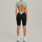 Women's Seamless Yoga Jumpsuit Sports Workout Running Hip-lifting Slim Fit Shorts One-Piece Training Fitness Gym Bodysuit