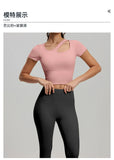 2 Pieces Women Tracksuit Yoga Set Spring Summer Short Sleeve Hollow Out Slim Sports Top High Waist Leggings Running Fitness Suit