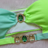 2026 Sexy Bikini Bandeau Women Crystal Diamond Patchwork Hollow Swimwear Swimsuit Bikinis Set Bathing Suit Bikini Female Push Up