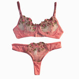 Pink Lingerie Woman Lace Underwear Fairy Embroidery Brief Sets Bra Panties Kits Breves Sets
