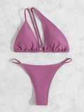 DEKA New Sexy One-shoulder Bikini Female Thong Swimsuit Women Diamond Swimwear Two-pieces Bikini Set Bather Bathing Suit Swim