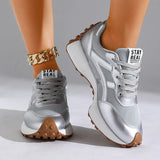 Fashion Thick Sole Silver Sneakers Women 2026 Plus Size 43 Breathable Platform Sport Shoes Woman Anti Slip Lace Up Running Shoes