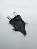 2026 Summer Women's One-piece Suit Swimwear Dot Patchwork Swimsuit Strappy Bodysuit Bikini High Waist Push Up Monokini Beachwear