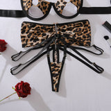 Toucheart Hollow Out Leopard Print Sexy Interesting Underwear Panty Irregular Laceup Slim Exposed Navel Sexy Stee Ring Underwear