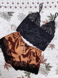 Summer Sexy 2 Pieces Pajamas Set for Women Sleepwear Lingerie Lace Silk Crop Tops and Shorts Sets Casual Nightwear Pijamas