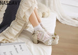 Cross Strap Women High Heels Mary Jane Pumps Wedding Party White Pink Lace Princess Lolita Single Sandals Shoes Large Size 31-48