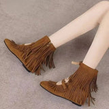 Simple Retro Tassel Western Boots for Women 2026 New Round Toe Height-Increasing Short Boots Summer Cool Boots