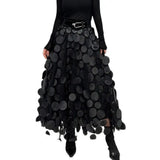 Women Summer Maxi Skirt Retro A-Line Large Hem Skirt Solid Color 3D Dot Decor High Waist Long Skirt
