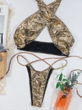 Snake Skin Mini Micro Thong Bikini Women Swimwear Female Swimsuit Two Pieces Bikini Set Halter Wrap Around Bathing Suit Swim