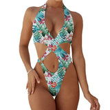 2025 Sexy High Cut Out Halter Female Swimwear One Piece Swimsuit Women Cross Bandage Monokini Bather Bathing Suit Swim Beachwear