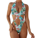 2025 Sexy High Cut Out Halter Female Swimwear One Piece Swimsuit Women Cross Bandage Monokini Bather Bathing Suit Swim Bodysuit