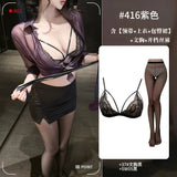 Translucent Purple Shirt Paired With A Skirt Set Secretary Sexy For Women Alluring And Pure Desire Dress Nightclub Style 89JL