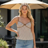 Women Camisole Sleeveless V-neck Backless Plaid Print Tops Summer Vest for Party Club