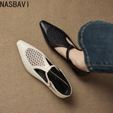 New Design Women T-Strap Sandals Square Toe Flats Buckle Breathable Mesh Casual Soft Leather Daily OL Shoes Plus Size 41 42 43