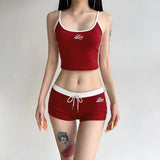 Sports and leisure two-piece camisole sports vest lace-up shorts set