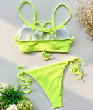 Sexy Strappy Lace Up Ribbed Neon Green Bikini Women Swimwear Female Swimsuit Two-piece Bikini set Hollow Out Bathing Suit Swim