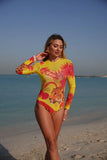 2026 New Long Sleeve Sheer Sun Protection One-Piece Set Swimsuit Women Sexy Rash Guard Swimwear Bodysuit Beachwear With Cover up