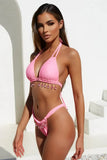 DEKA Sexy Pink Bikini Set Swimsuit Heart Women Gemstone Pendant Swimwear Female Push Up Bikini Beach Swim Wear Bathing Suit