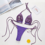 Love Shaped Metal Rings Bikinis Halter Velvet Bikini Women Swimwear Female Swimsuit Two-pieces Bikini Set Bathing Suit Swim Lady