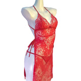 Women Lingerie Lace Underwear Transparent Erotic Costumes Red Split Sexy Dress For Sex Lady Sleepwear Plus Size Nightdress