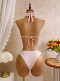 3PC with Skirt Wrinkled Halter Tankini Bikini Women Swimwear Female Swimsuit Three-pieces Bikini Set Bathing Suit Swim Beachwear