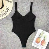 S - XL New Sexy High Cut Women Swimwear Ribbed Underwired One Piece Swimsuit Female Bather Bathing Suit Swim Lady Bodysuit V1607